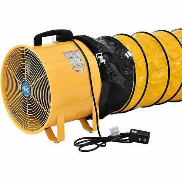 Global Industrial 8in Portable Blower Fan, 16ft Flexible Duct, 2 Speed, 570 CFM, 1/8 HP 246429